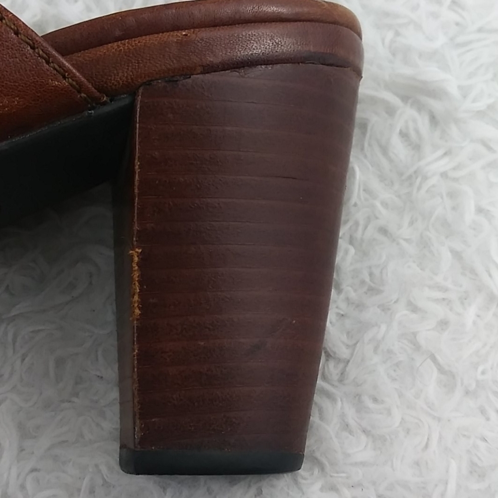 Born Handcrafted Footwear Brown Leather Upper Almond Toe Blocked Heel Clog Shoe - Picture 12 of 14